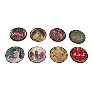 Coca Cola Coke Cap Pogs Set of 8 History Tribute Collectible Discs Complete